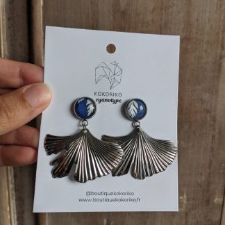 Boucles d’oreilles Cyanotype & Ginkgo