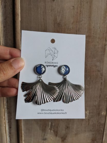 Boucles d’oreilles Cyanotype & Ginkgo