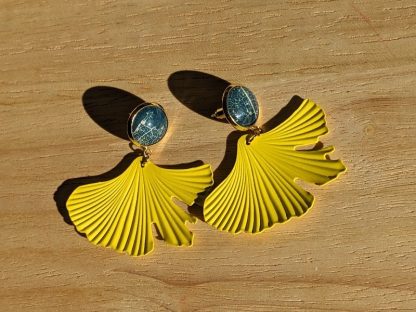 Boucles d’oreilles Cyanotype & Ginkgo jaune