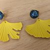 Boucles d’oreilles Cyanotype & Ginkgo jaune - Image 3